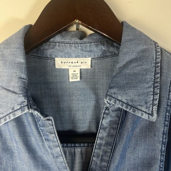 Current Air Anthropologie MIDI Dress Chambray Tired Collared Belted Boho M - Picture 4 of 10